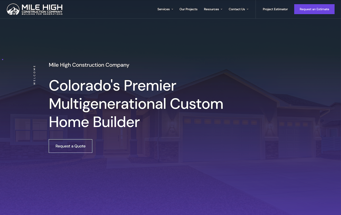 Mile High Construction Homepage Header